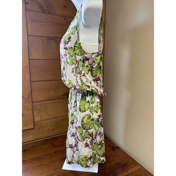 Sinesia Karol XS Silk Romper lined pockets Parrakeet Floral print Tropical - Picture 4 of 16